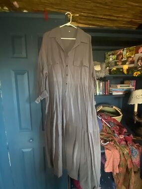 Grey Long Sleeve Button Down Dress